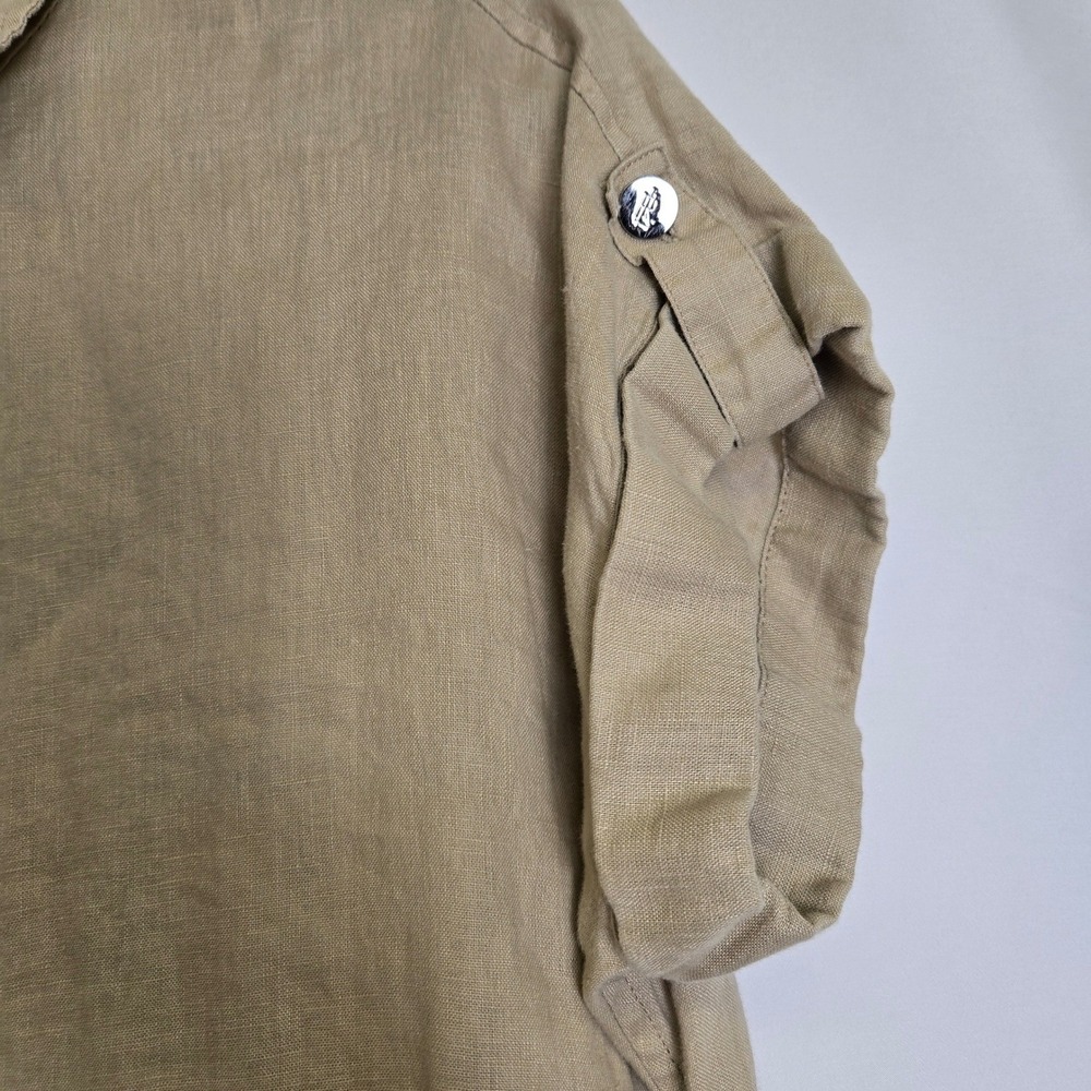 Lauren Ralph Lauren 100% Linen Short Sleeve Shirt Dress, Coastal Preppy, Tan, 6 - Picture 10 of 13